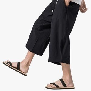 Linen-Cotton Wide-Leg Cropped Pants
